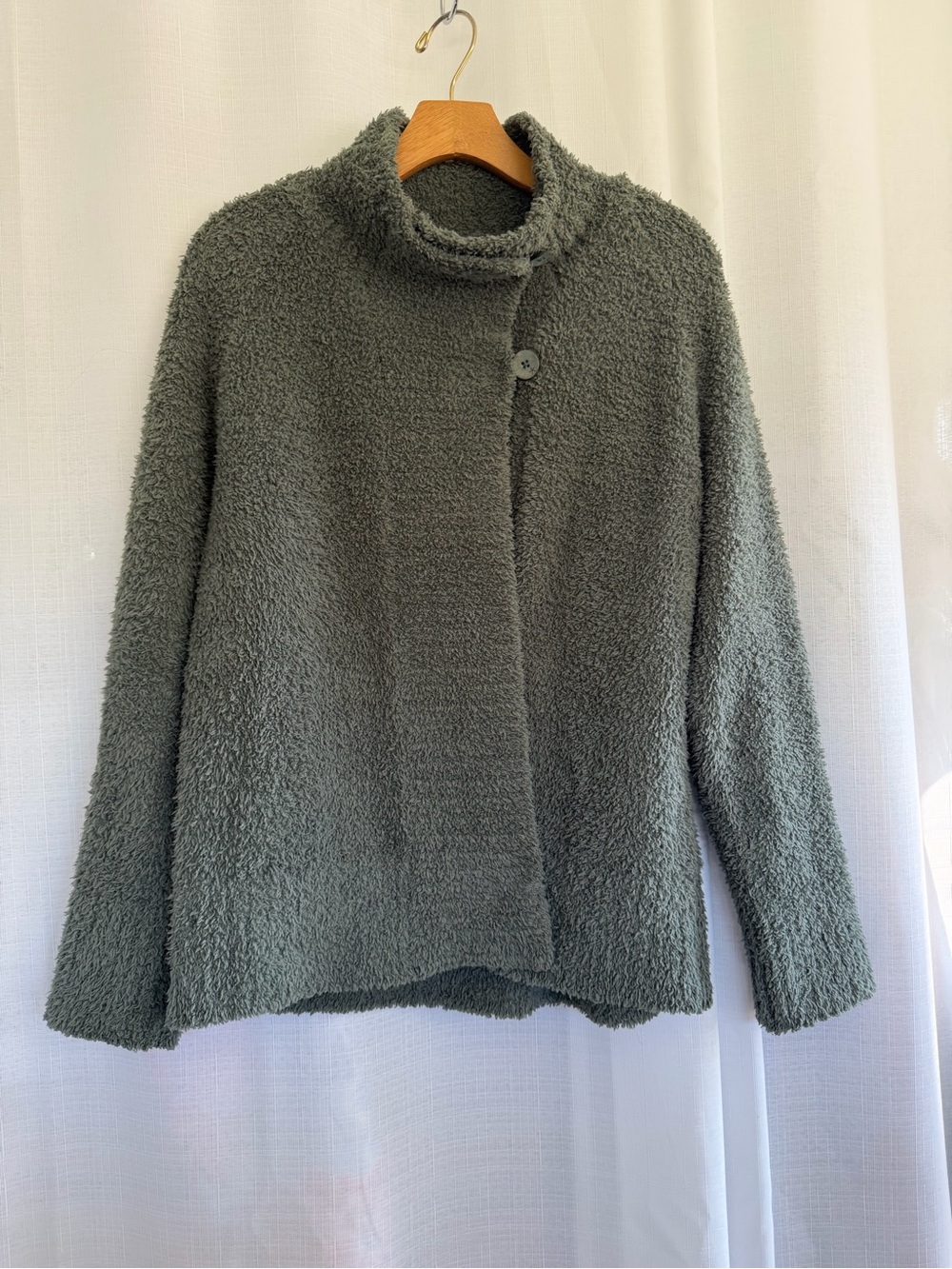 Barefoot Dreams CozyChic Sage Green Cardigan Sweater Size L Button Front Plush